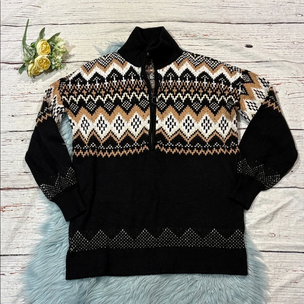 Ann Taylor Loft Fairisle Quarter Zip Pullover Sweater